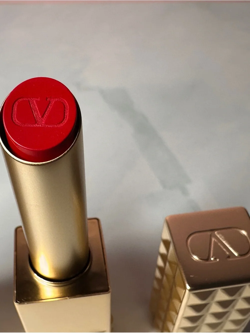 Valentino Spike Matte Lipstick — Classic Red with Gold Stud Case